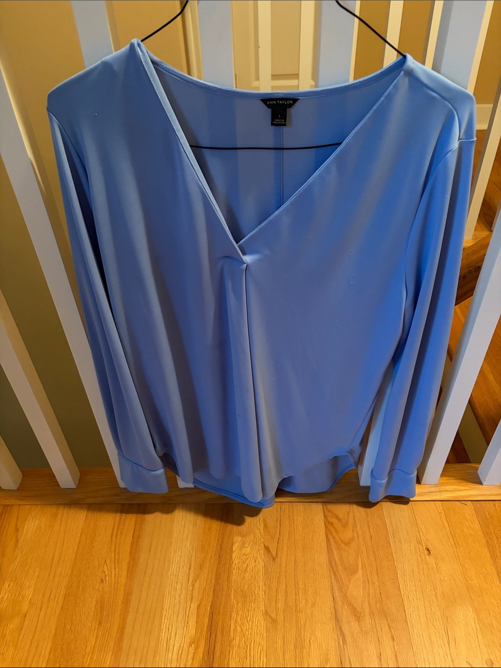 Ann Taylor Light Blue V-Neck Long Sleeve Blouse